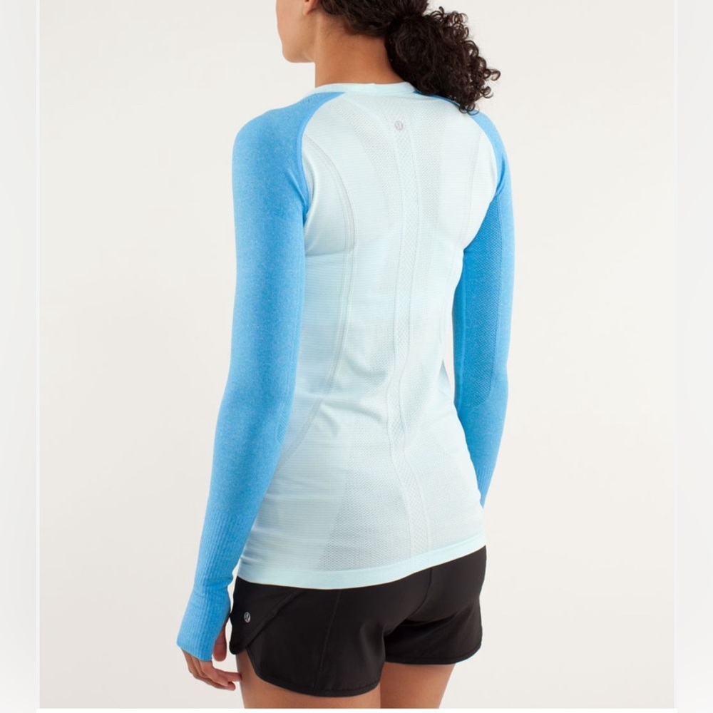 Lululemon Run: Swiftly Tech Long Sleeve in Aquamarine/Beach Blanket Blue